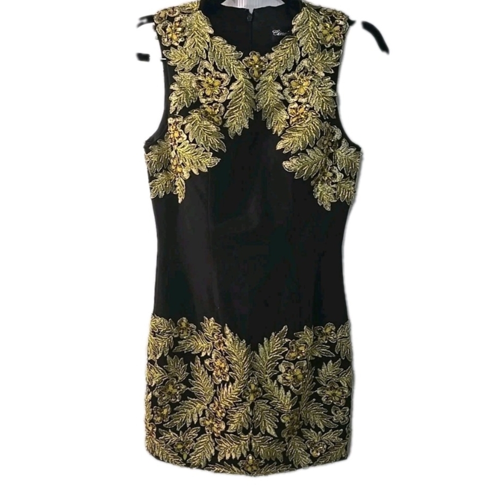 Cinderella Divine Black And Accent Beaded Gold Leaf dress Womens Size 8